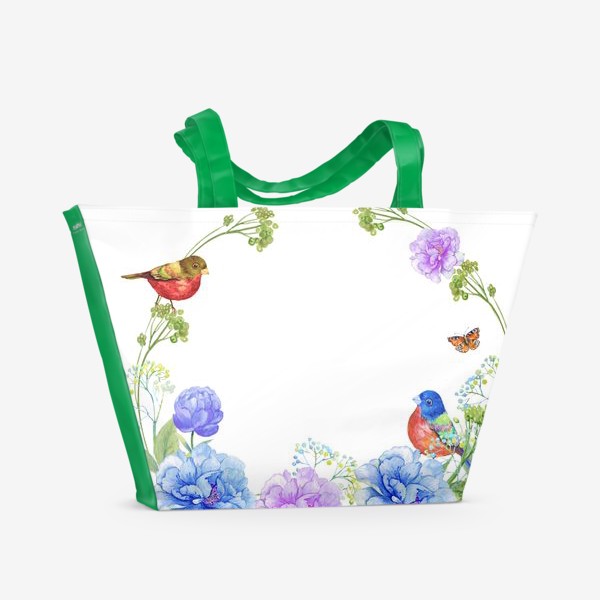 Пляжная сумка «цветы и птички»
