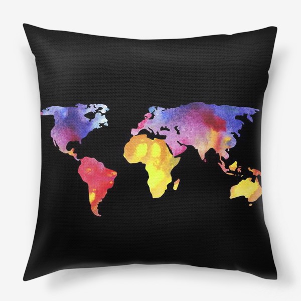 Подушка «Карта мира на черном»