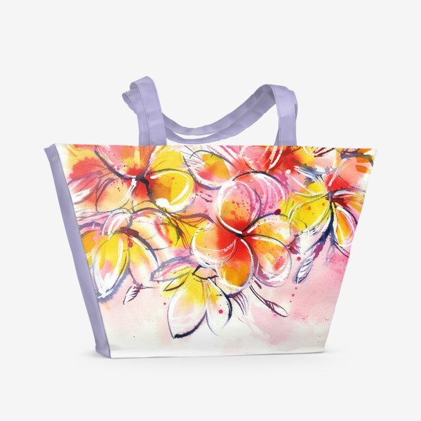 Пляжная сумка «плюмерия, ветка экзотических розовых цветов»