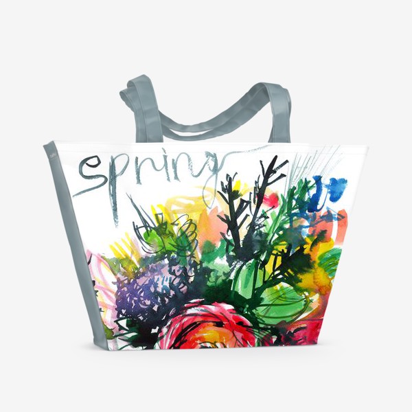 Пляжная сумка «разноцветный букет с большим красным лютиком в центре, весна»
