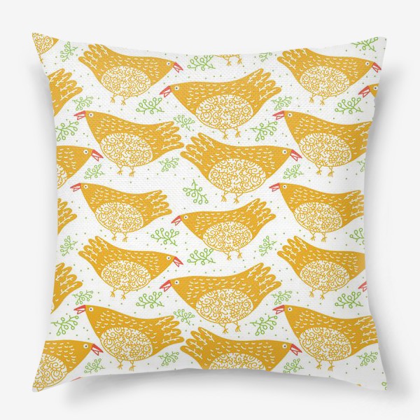 Подушка «Счастливые оранжевые птицы»