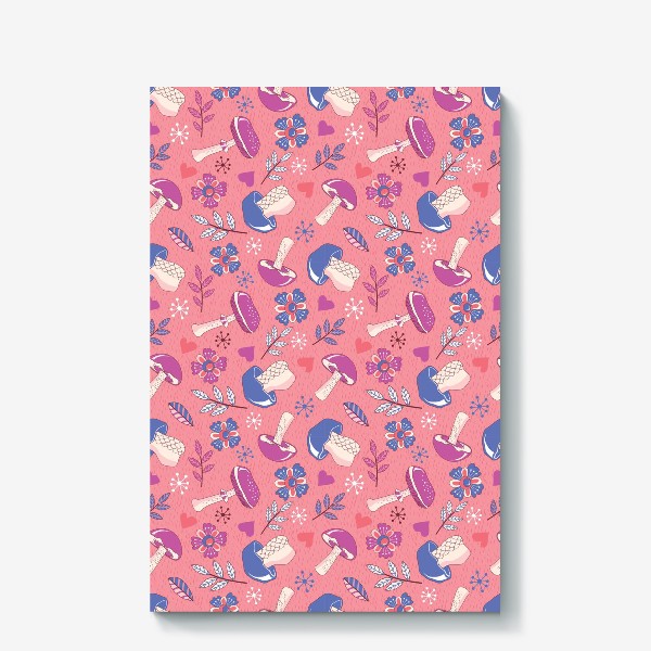 Холст &laquo;Mushrooms cartoon pink pattern&raquo;