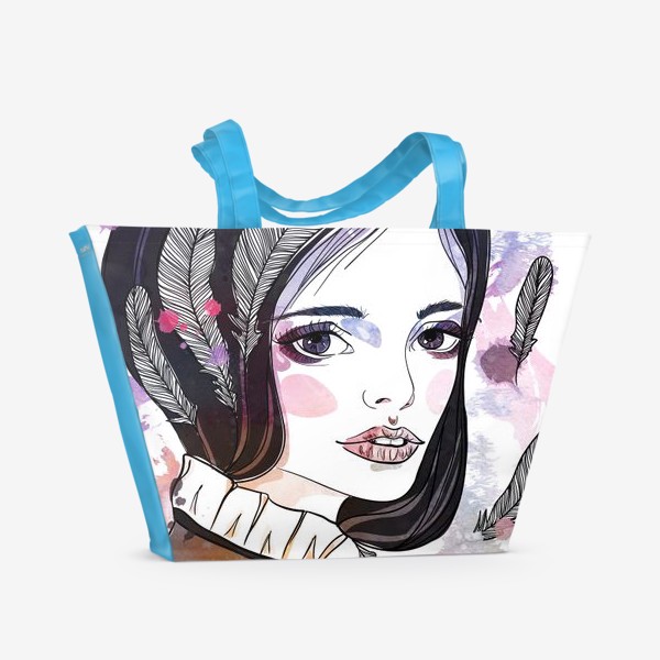 Пляжная сумка «Девушка с перьями в волосах»