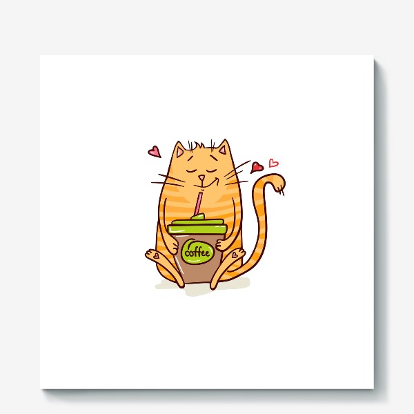 Холст «котик-рыжик любит кофе»