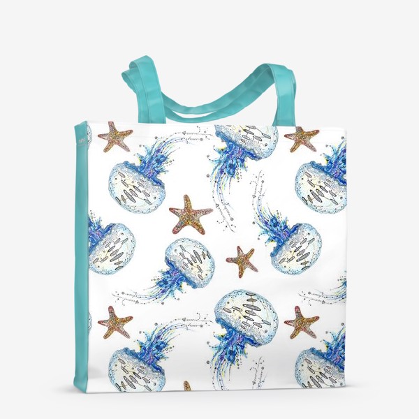 Сумка-шоппер «Морской акварельный паттерн с медузами и звездами»