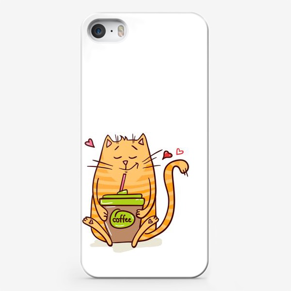 Чехол iPhone «котик-рыжик любит кофе»