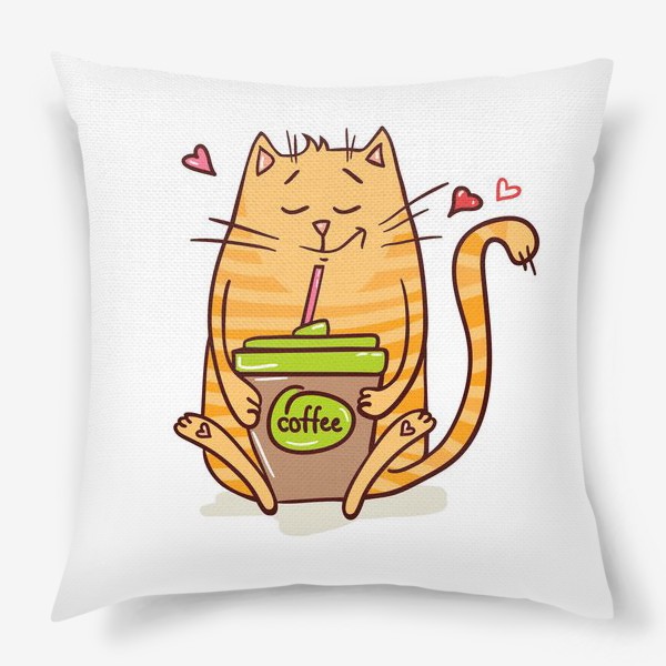 Подушка «котик-рыжик любит кофе»