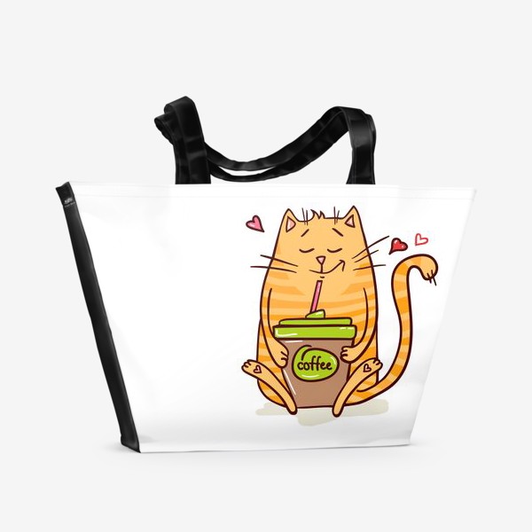 Пляжная сумка «котик-рыжик любит кофе»