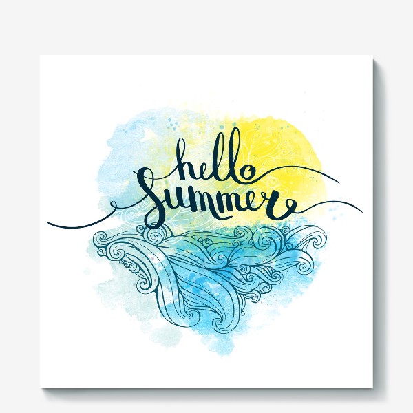 Холст «надпись "Hello summer" на акварельном фоне»