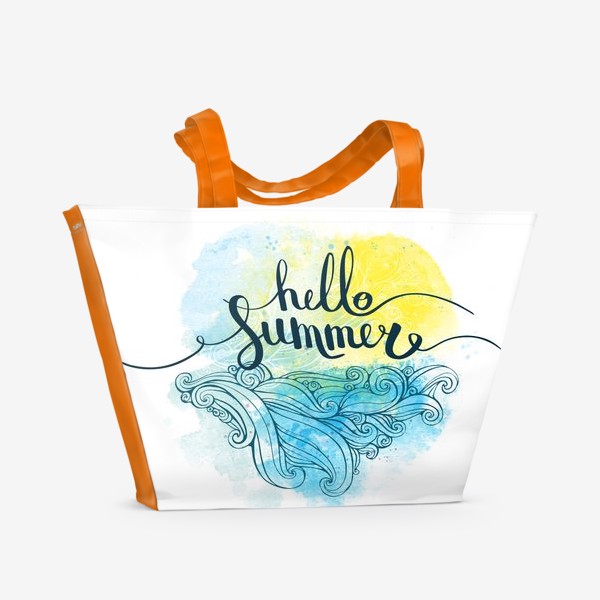 Пляжная сумка «надпись "Hello summer" на акварельном фоне»
