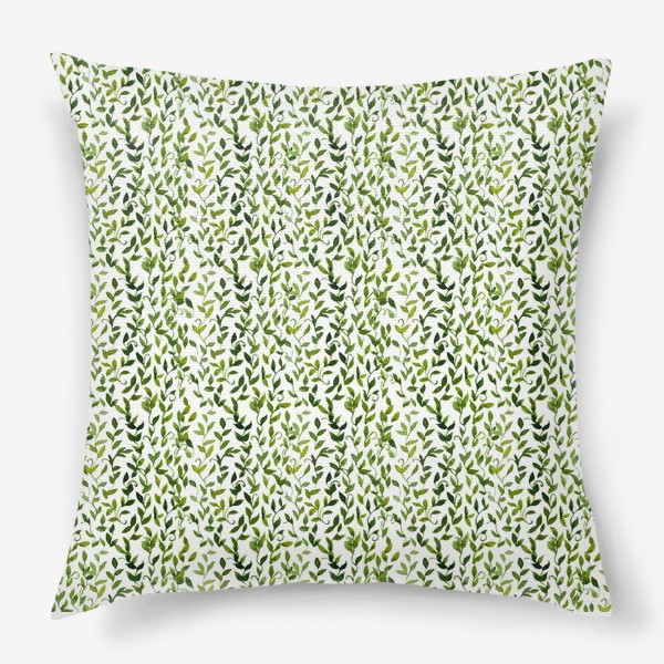 Подушка «Зеленый паттерн с листьями»