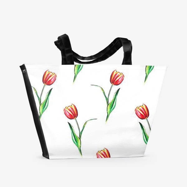Пляжная сумка «Паттерн "Красные тюльпаны"»