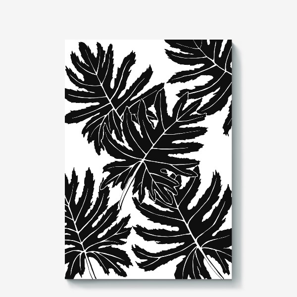 Холст «Филодендрон двоякоперистый, листья, паттерн (черный)»