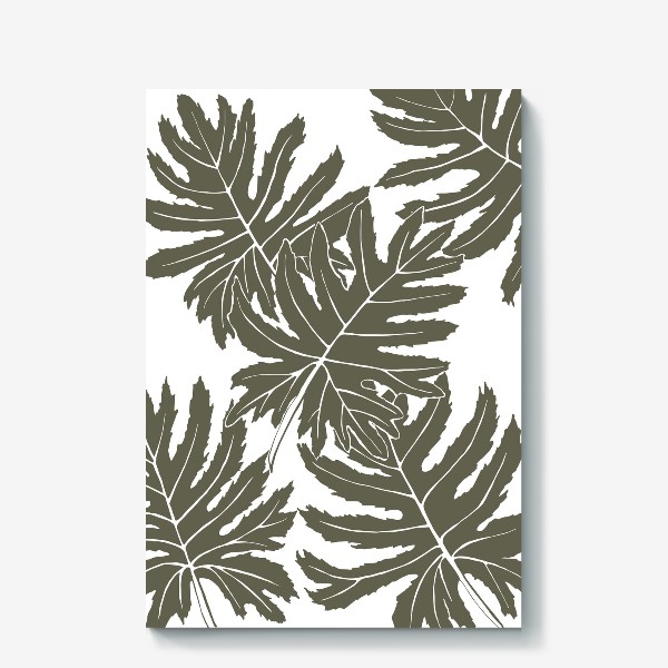 Холст «Филодендрон двоякоперистый, листья, паттерн (серый)»