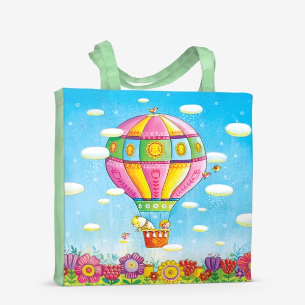 Сумка-шоппер «Девочка и мишка  на воздушном шаре»