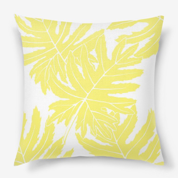 Подушка «Филодендрон двоякоперистый, листья, паттерн (желтый)»