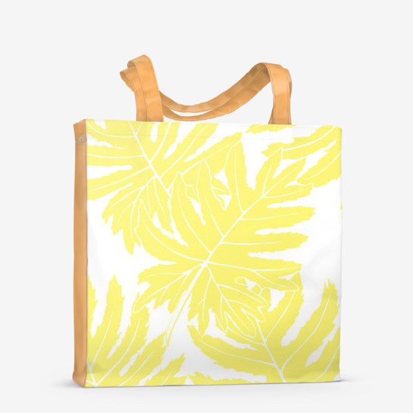Сумка-шоппер «Филодендрон двоякоперистый, листья, паттерн (желтый)»
