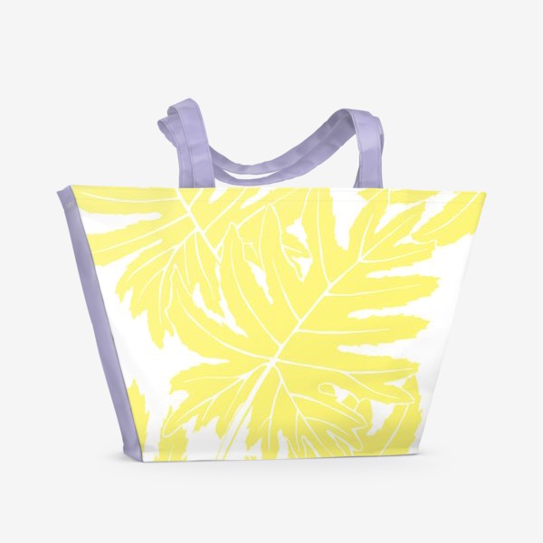 Пляжная сумка «Филодендрон двоякоперистый, листья, паттерн (желтый)»