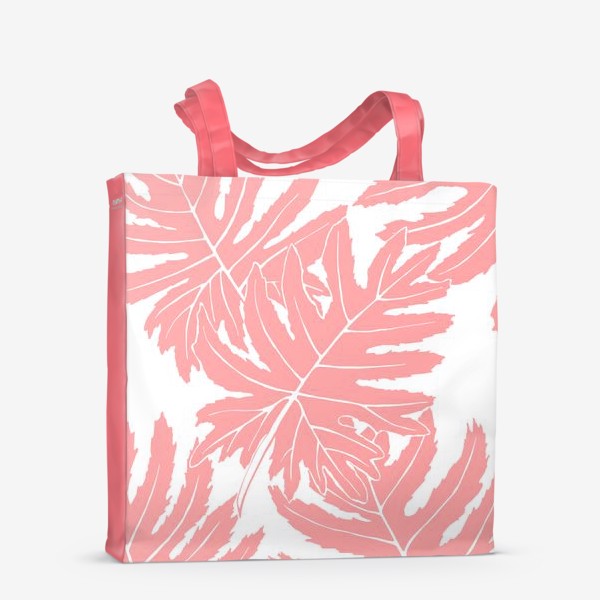 Сумка-шоппер «Филодендрон двоякоперистый, листья, паттерн (розовый)»