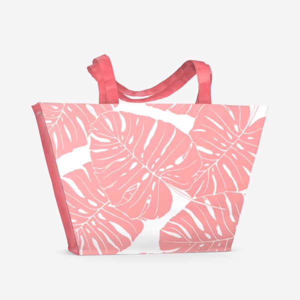 Пляжная сумка «Монстера - паттерн из листьев (розовый)»