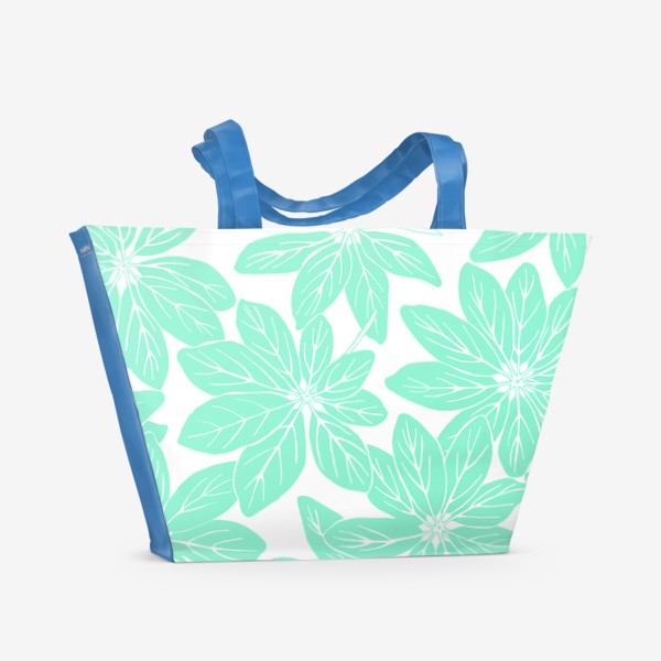 Пляжная сумка «Листья шеффлеры - паттерн (мятный)»
