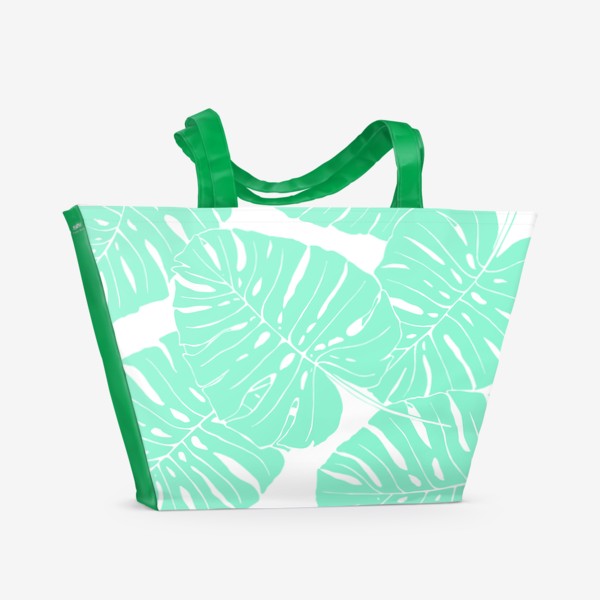 Пляжная сумка «Монстера - паттерн из листьев (мятный)»