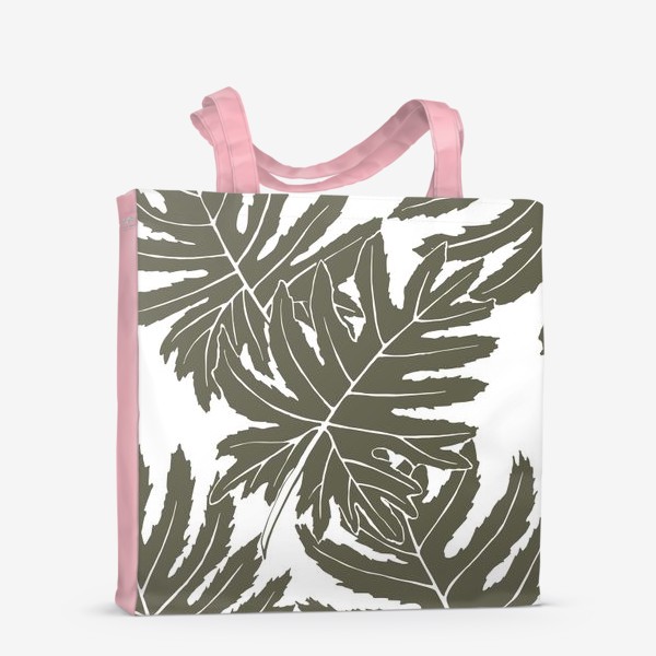 Сумка-шоппер «Филодендрон двоякоперистый, листья, паттерн (серый)»