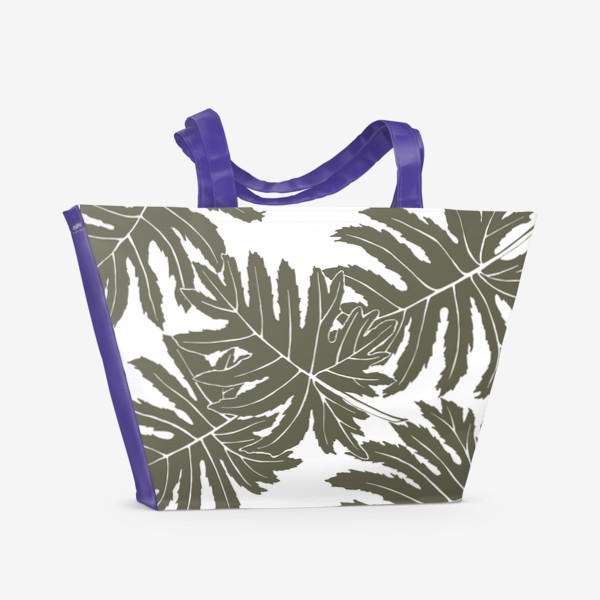 Пляжная сумка «Филодендрон двоякоперистый, листья, паттерн (серый)»