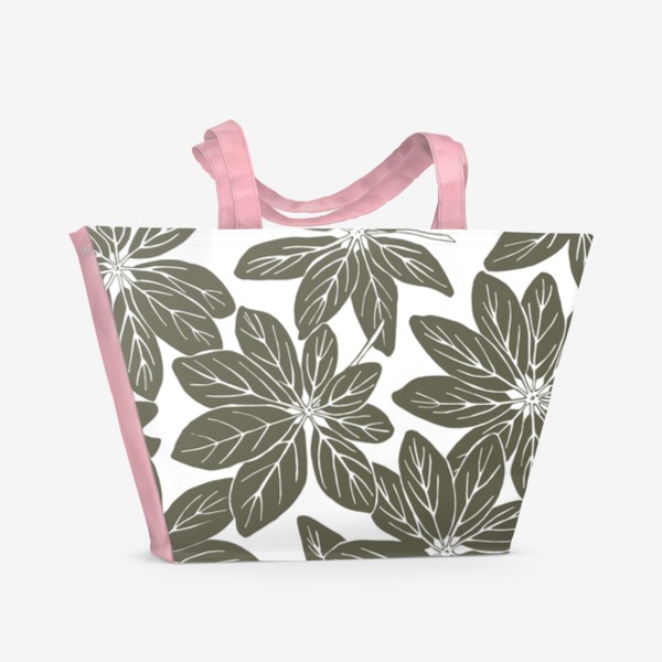 Пляжная сумка «Листья шеффлеры - паттерн (серый)»