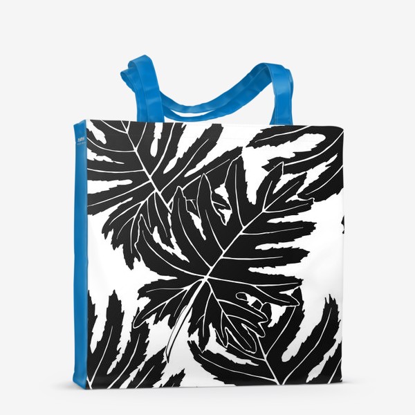 Сумка-шоппер «Филодендрон двоякоперистый, листья, паттерн (черный)»