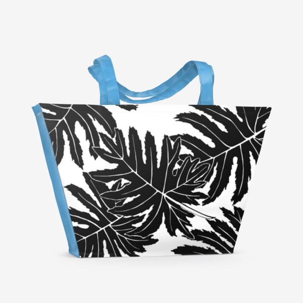 Пляжная сумка «Филодендрон двоякоперистый, листья, паттерн (черный)»