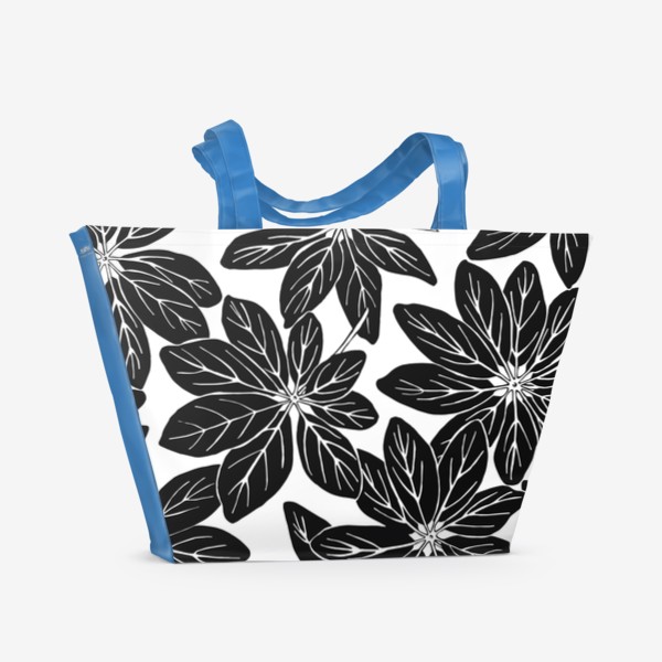 Пляжная сумка «Листья шеффлеры - паттерн (черный)»