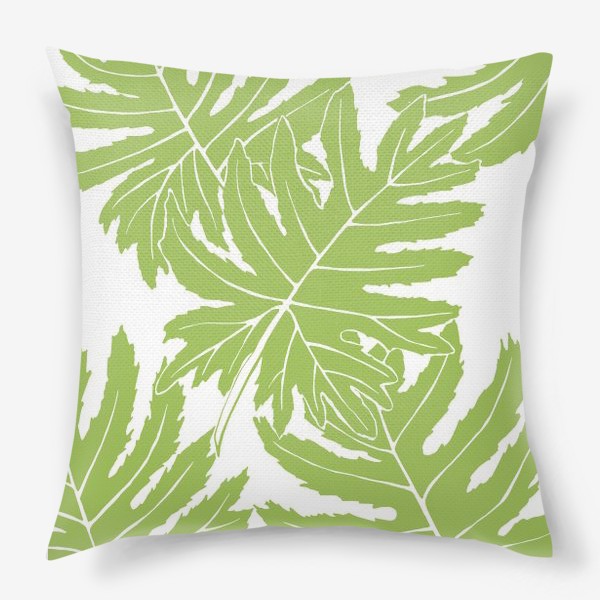 Подушка «Филодендрон двоякоперистый, листья, паттерн (зеленый)»
