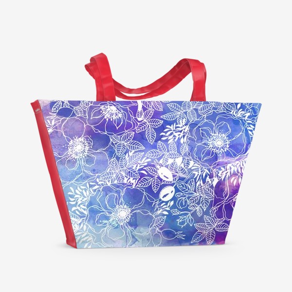 Пляжная сумка «Белые цветы на синем фоне»