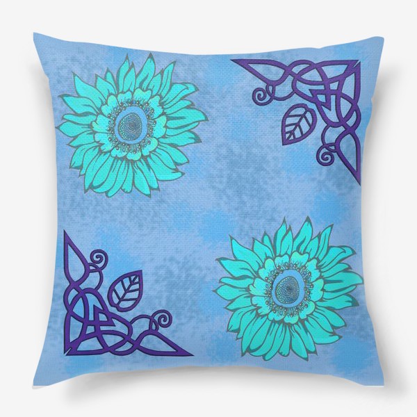 Подушка «Панно цветочное кельтские узоры голубое»