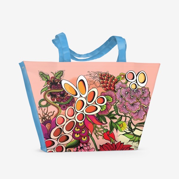 Пляжная сумка «Дудлинг цветочный красный»