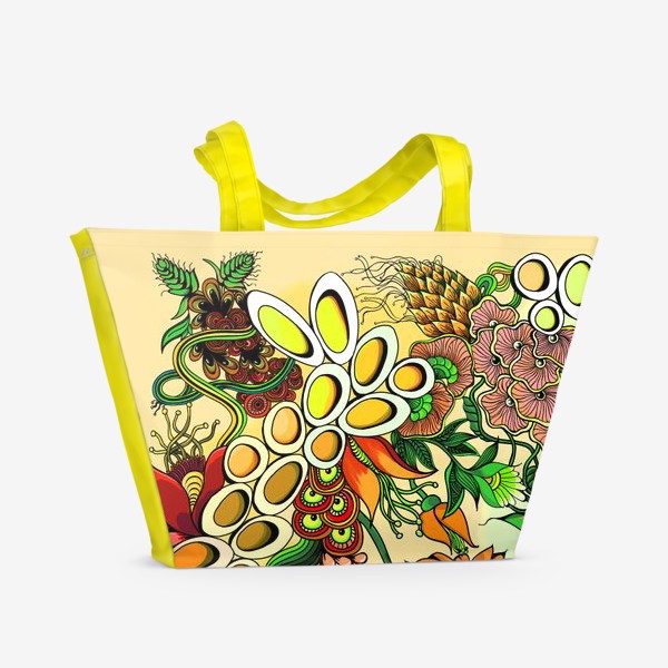Пляжная сумка «Дудлинг цветочный желтый»
