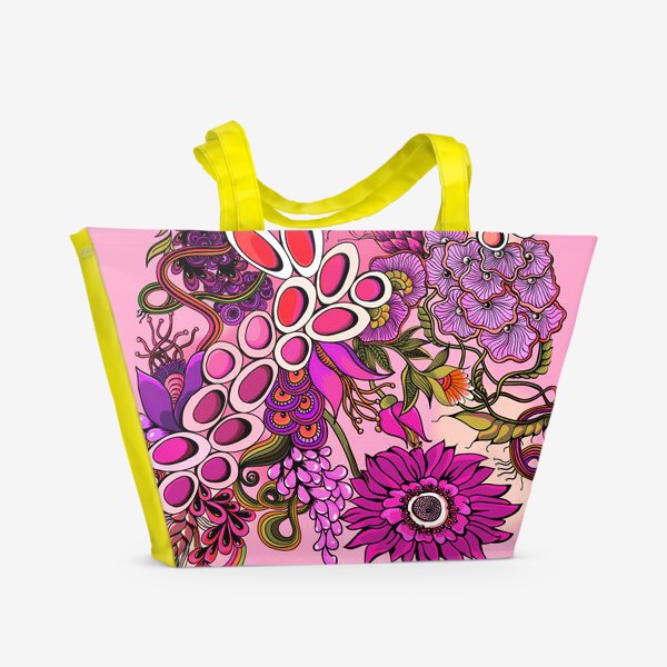 Пляжная сумка «Дудлинг цветочный розовый»