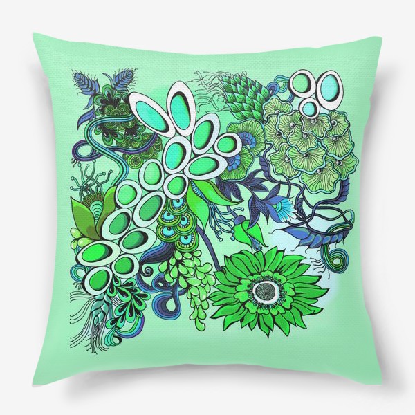 Подушка «Дудлинг цветочный зеленый»