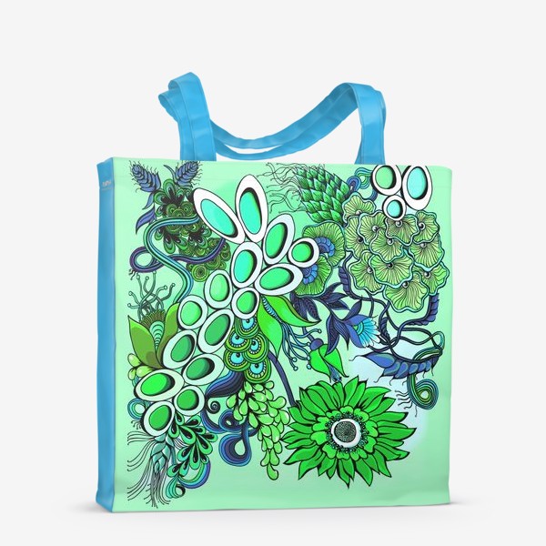 Сумка-шоппер «Дудлинг цветочный зеленый»
