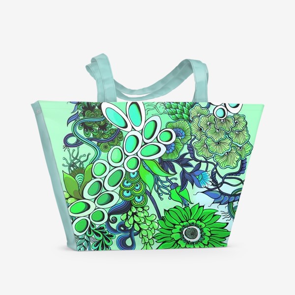 Пляжная сумка «Дудлинг цветочный зеленый»