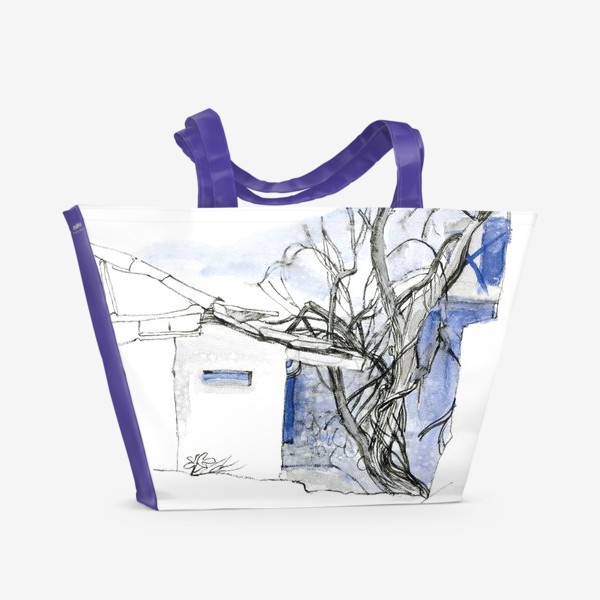Пляжная сумка &laquo;Пейзаж с деревом и домиком&raquo;