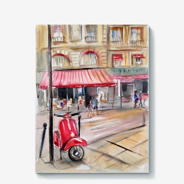 Холст «Красный мопед на улице Парижа»