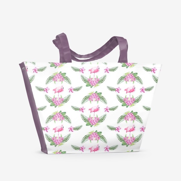 Пляжная сумка &laquo;Узор с пальмами и розовым фламинго&raquo;