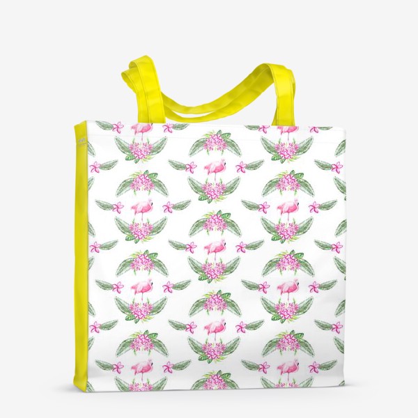 Сумка-шоппер «Узор с пальмами и розовым фламинго»