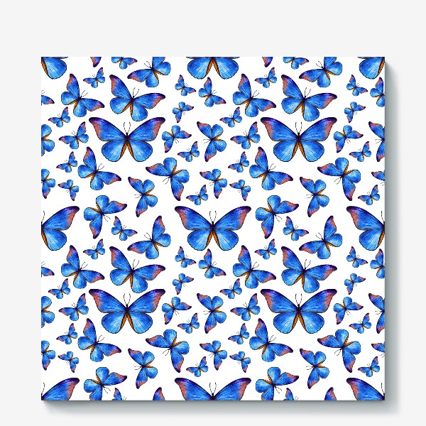 Холст «Бабочки в голубом (мелкий рисунок)»