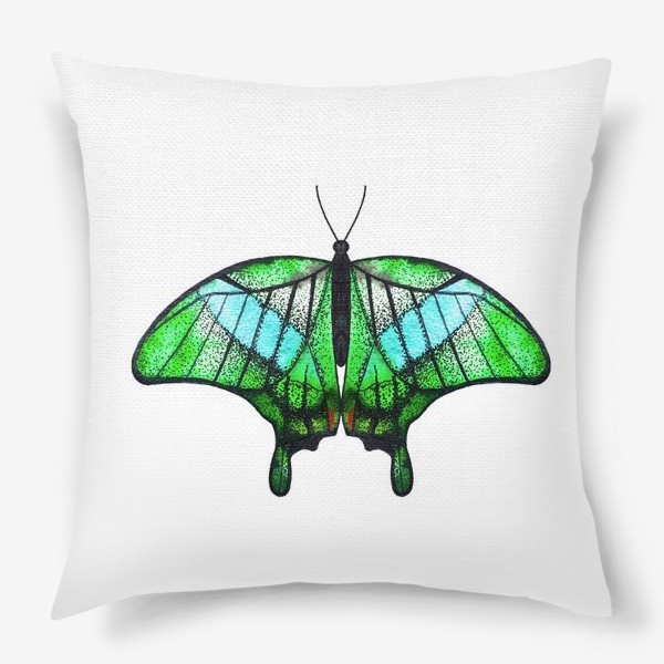 Подушка «Бабочка зелёная на белом»