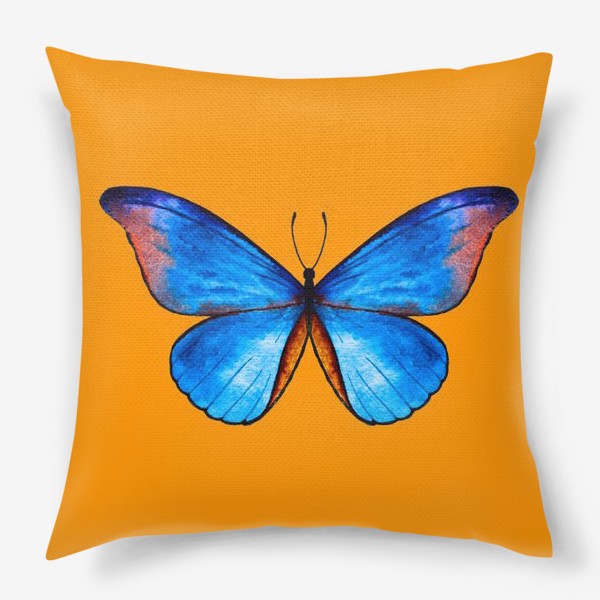 Подушка «Бабочка в голубом на оранжевом»