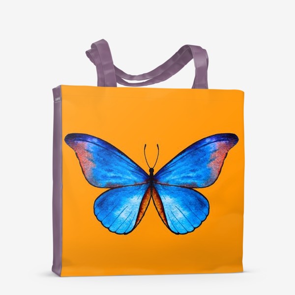 Сумка-шоппер «Бабочка в голубом на оранжевом»
