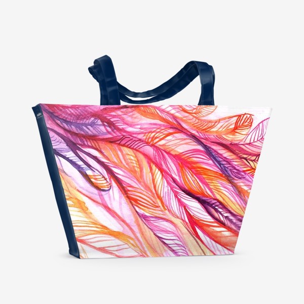 Пляжная сумка «розовые перья, акварель»